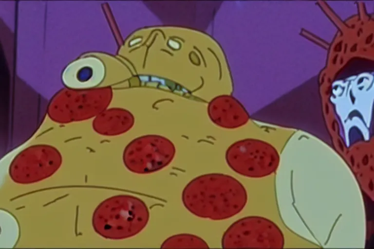 Prompt: a film still of pizza the hut in evangelion, high quality