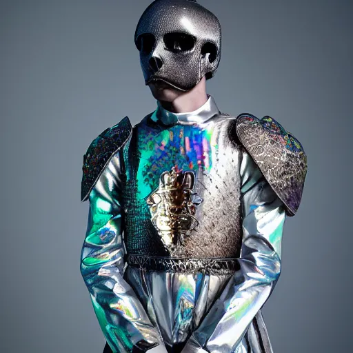 Image similar to a portrait of a beautiful young male wearing an alexander mcqueen armor made of holographic ghost, photographed by andrew thomas huang, artistic