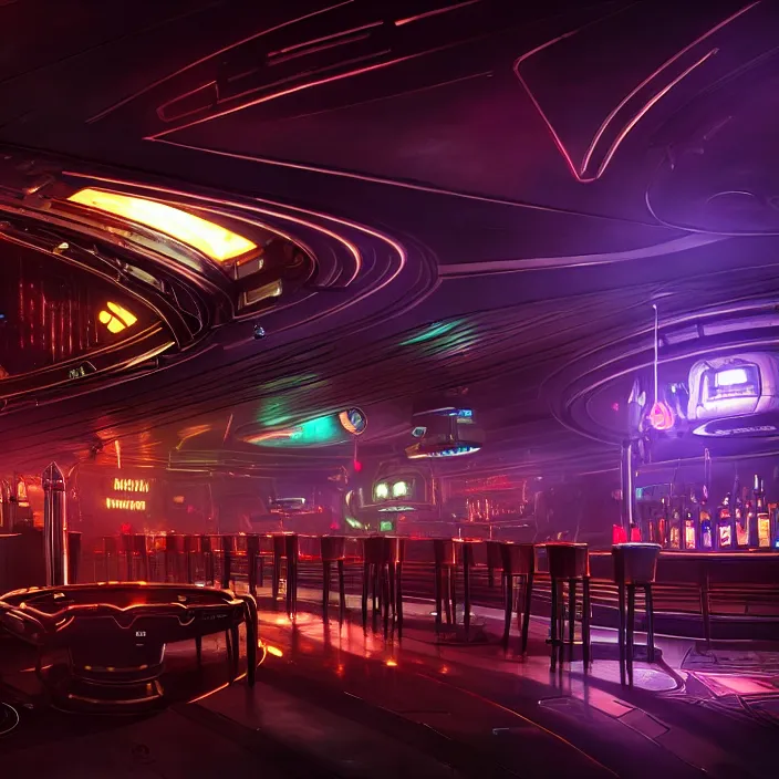 Image similar to a bar in an alien casino, masterpiece, trending on artstation, featured on pixiv, cinematic composition, dramatic pose, beautiful lighting, sharp, details, hyper - detailed, hd, hdr, 4 k, 8 k