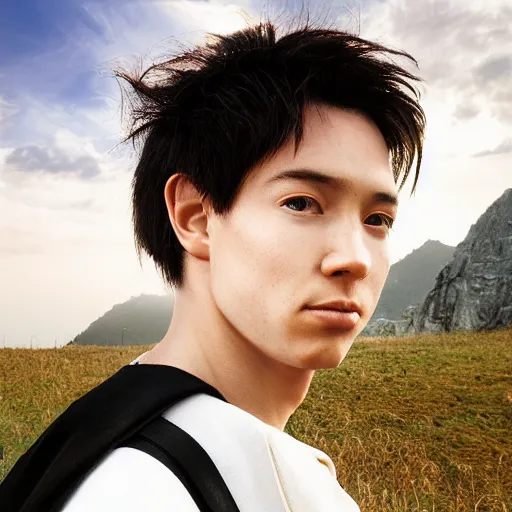 Prompt: a portrait of a young handsome prince, white fringy hair, white shirt, black tunic, smooth, epic clouds, beautiful landscape, backlit, incredible lighting, strong rim light, subsurface scattering, highly detailed, god rays, digital painting, HDRI, by Heise Jinyao, Heise-Lian Yan Fang, Feimo, Richard Taddei, vivid colors, high contrast, 8k resolution, intricate, photorealistic