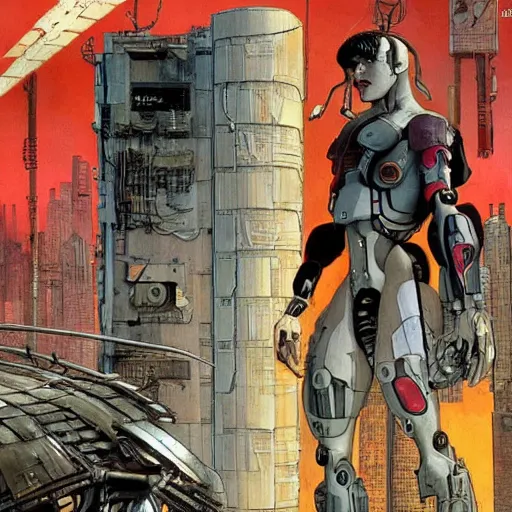 Image similar to Cyborg from Ghost in the shell by Enki bilal and Salvador Dali, cyberpunk, impressive perspective, aesthetic, masterpiece