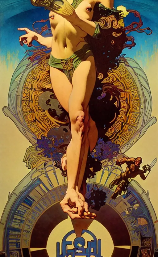 Image similar to exquisite imaginative scifi poster art, movie art, by lucusfilm, weta studio, alphonso mucha, james jean, frank frazetta, 8 k, denoised, sharp, crisp, high quality, cinematic