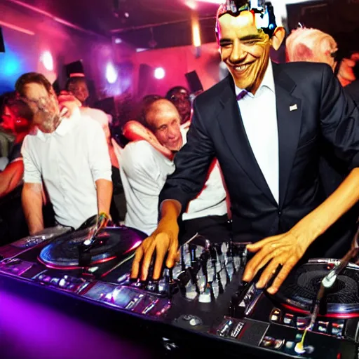 Prompt: Obama DJing at a nightclub in Berlin