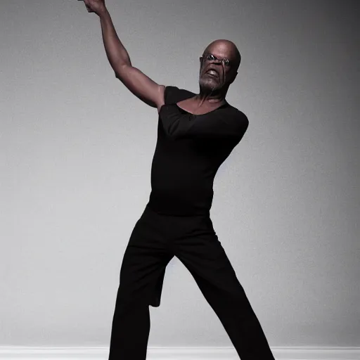 Image similar to Samuel L. Jackson as a ballerina, dancing gracefully, 4k, high details, studio lighting