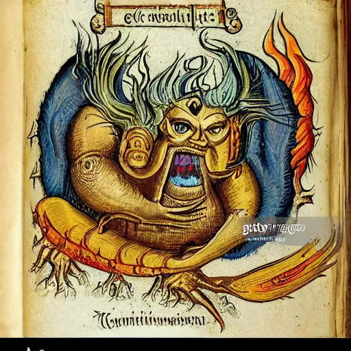 Image similar to medieval bestiary of repressed emotion monsters and creatures starting a fiery revolution in the psyche, in the style of Carlos Victor Ochagavia