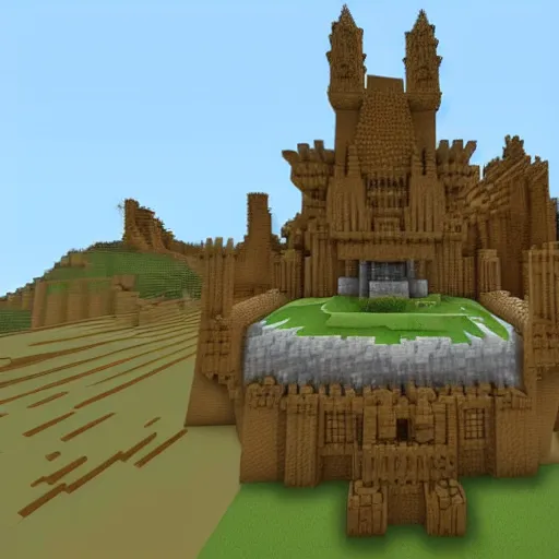 Prompt: a castle made out of sandstone in minecraft