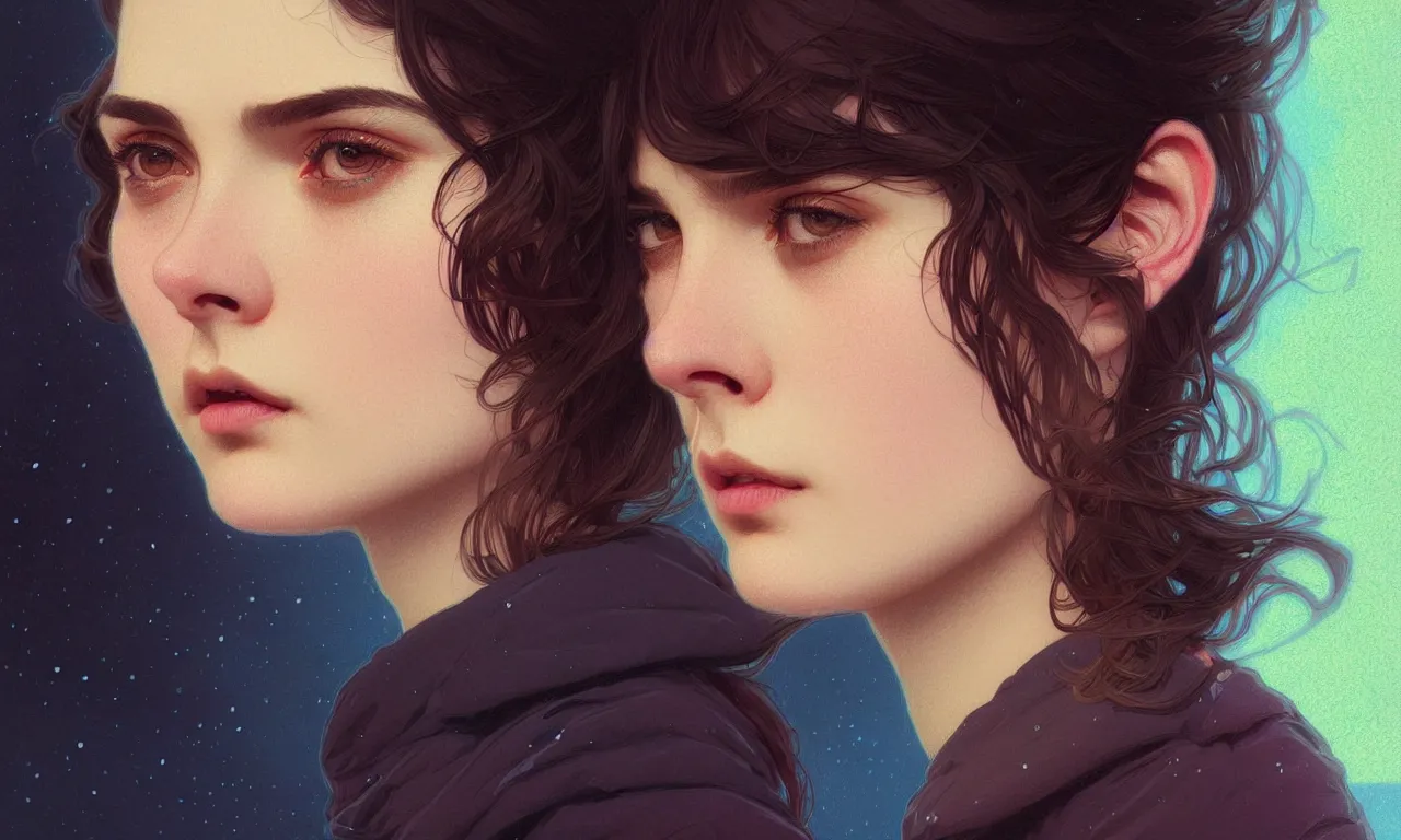 Prompt: Hila Klein closeup filled background around face, teddy fresh, undercut hairstyle, dark light night, intricate, elegant, sharp focus, illustration, highly detailed, digital painting, concept art, matte, art by WLOP and Artgerm and Greg Rutkowski and Alphonse Mucha, masterpiece