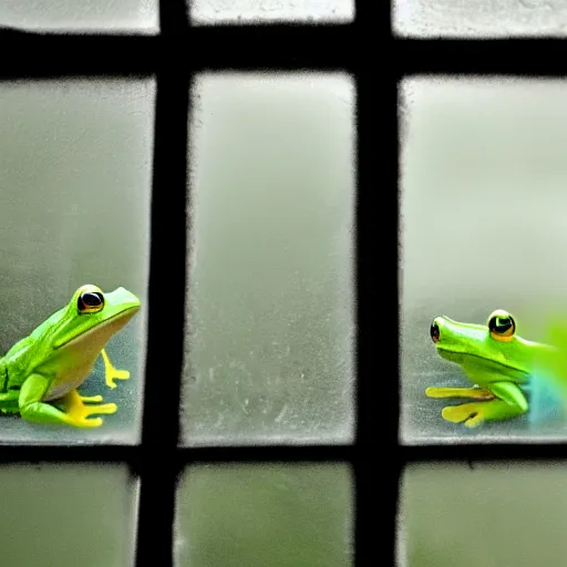 Prompt: a frog on a foggy window