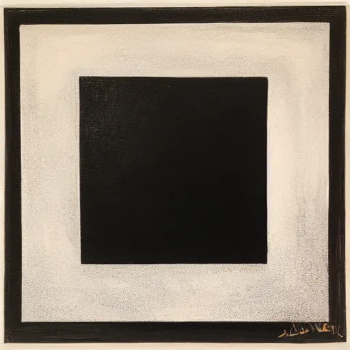 Prompt: oil painting, black square on center of white canvas