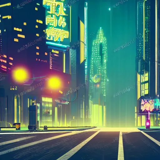 Image similar to car light far away on the cyberpunk street, future