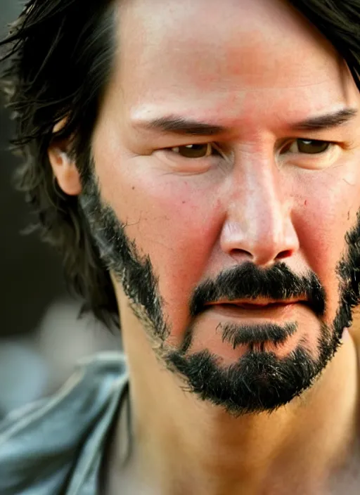 Image similar to close - up keanu reeves as a jedi, a red sand desert, moody lighting, 8 k, shallow depth of field, intricate detail,