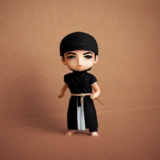 Image similar to side view of an arabic ninja boy as nendoroid in arabic clothes, side view, 8 k hd dof, kodak film,