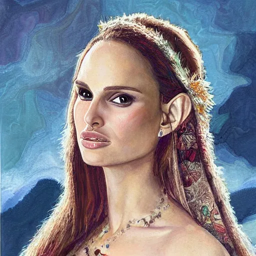 Image similar to beautiful painting of natalie portman as an elven maiden