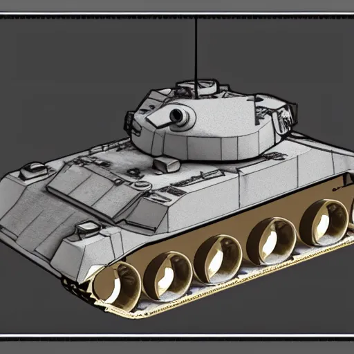 Image similar to main battle tank blueprint scuffed top down side view