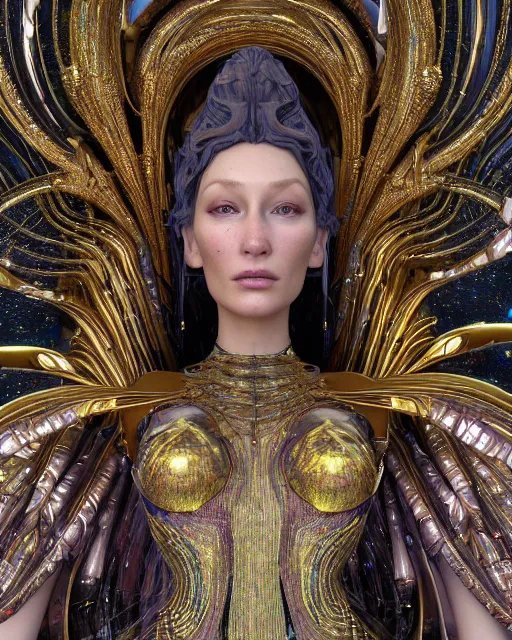 Image similar to a highly detailed metahuman 4 k close up render of an alien goddess bella hadid monument renaissance in iris van herpen dress schiaparelli in diamonds crystals swarovski and jewelry iridescent in style of alphonse mucha gustav klimt trending on artstation made in unreal engine 4