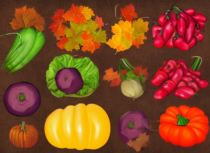 Image similar to photorealistic autumn vegetables