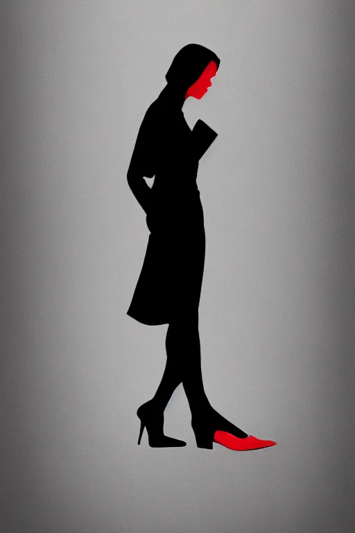 Prompt: minimal movie poster, woman with different colored shoes, dramatic