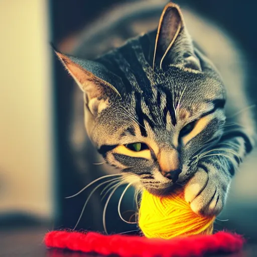 Prompt: a cat playing with a ball of yarn