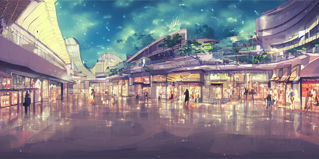 Image similar to mall background, award - winning anime digital art