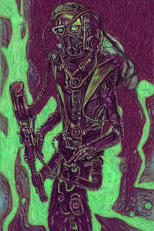 Image similar to cyberpunk occultist eldritch austronaut, colored pencil painting, high detail