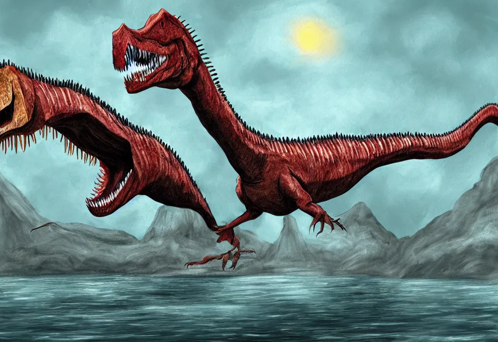 Prompt: very detailed digital painting of a spinosaurus