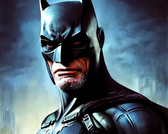 Image similar to highly detailed portrait of stephen lang as batman ( flashpoint ), in batman : arkham knight, stephen bliss, unreal engine, fantasy art by greg rutkowski, loish, rhads, ferdinand knab, makoto shinkai and lois van baarle, ilya kuvshinov, rossdraws, tom bagshaw, global illumination, radiant light, detailed and intricate environment