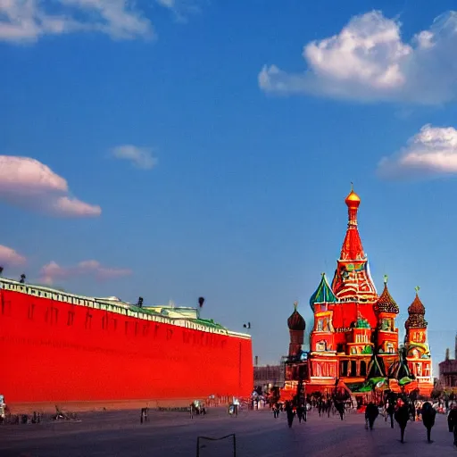 Prompt: high quality photo of Red Square in Moscow and nuclear explosion on background, highly detailed, 8k, professional