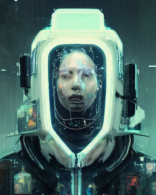 Image similar to detailed portrait ghost, cyberpunk futuristic neon, reflective puffy coat, decorated with traditional japanese ornaments by ismail inceoglu dragan bibin hans thoma greg rutkowski alexandros pyromallis nekro rene maritte illustrated, perfect face, fine details, realistic shaded, fine - face, pretty face