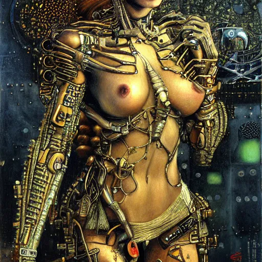 Image similar to cybernetic female demon supersoldier armed with laser rifle, intricate detail, klimt, royo, whealan,