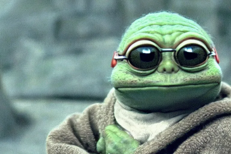 Prompt: pepe the frog yoda in a scene from'the empire strikes back ', hyper realistic, cinematic