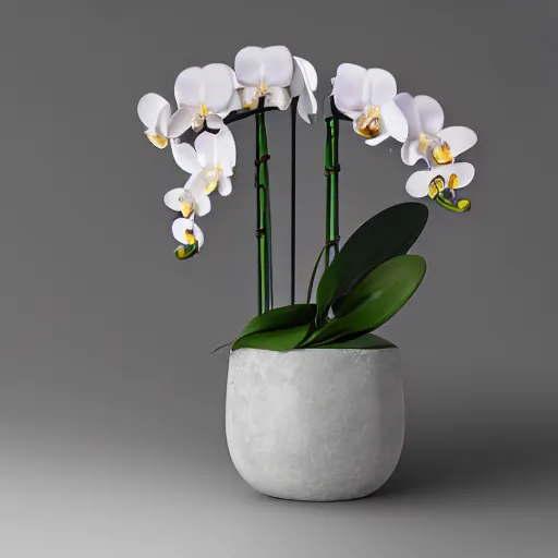 Image similar to orchid, highly detailed, photorealistic, art, octane render, hyper realism, silver