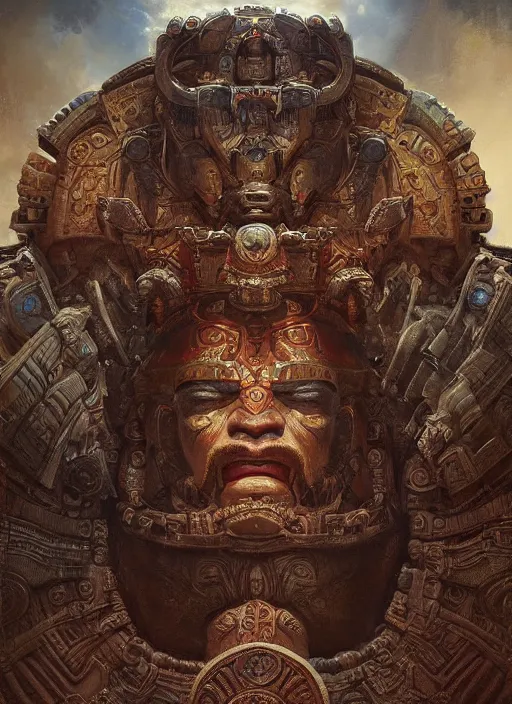 Image similar to digital _ painting _ of _ mayan god _ by _ filipe _ pagliuso _ and _ justin _ gerard _ symmetric _ fantasy _ highly _ detailed _ realistic _ intricate _ port