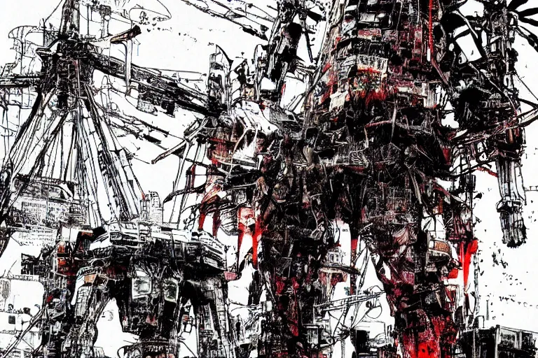 Image similar to no man's land, remnants of the human civilization, post-apocalyspe, a color illustration by Tsutomu Nihei and Katsuhiro Otomo