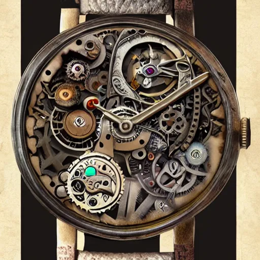 Prompt: a steampunk watch, gears and cogs, trending on artstation