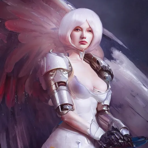 Image similar to A masterpiece portrait of a iron princess menacing girl with tall white amazing victorian wig with mecha wings. trending on artstation, digital art, by Stanley Artgerm Lau, WLOP, Rossdraws, James Jean, Andrei Riabovitchev, Marc Simonetti, Yoshitaka Amano