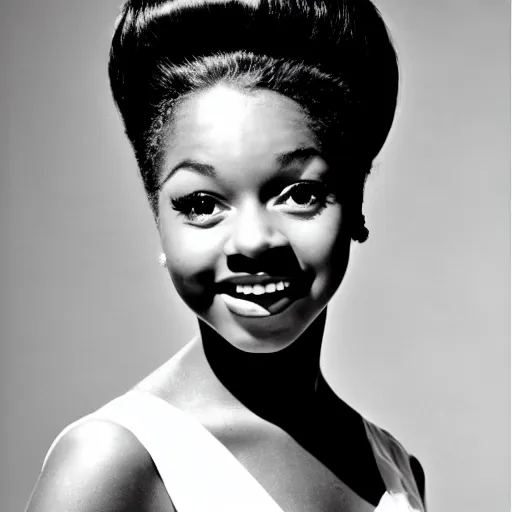 Image similar to black and white photo of a beautiful and elegant 1 9 6 5 young black actress