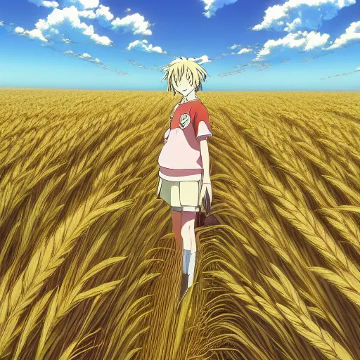 Prompt: anime, sharp focus, breath taking beautiful, Aesthetically pleasing, field of grain at golden hour, digital concept art by Hayao Miyazaki and Akira Toriyama and Makoto Shinkai and Studio Ghibli, fine art, official media, high definition, illustration, ambient lighting, HDR, HD, 8K, award winning, trending, featured, masterful, dynamic, energetic, lively, elegant, intricate, complex, highly detailed, Richly textured, Rich vivid Color, masterpiece.