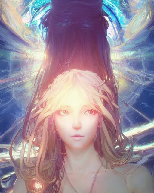 Image similar to illustration of an anime girl entranced bewitched mesmerized hypnotized mind controlled, spirals in eyes, by artgerm and wlop and greg rutkowski and alphonse mucha, digital art, extreme detail, realistic lighting, cinematic composition, concept art, sharp focus, colorful, photorealistic, 8 k