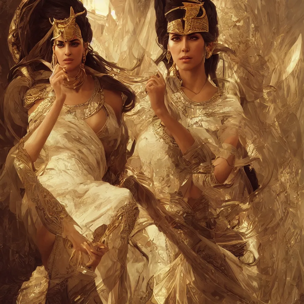 Prompt: egyptian goddess, ultra - realistic illustration, alanis guillen, intricate, elegant, highly detailed, digital painting, artstation, concept art, smooth, sharp focus, illustration, art by artgerm and greg rutkowski and alphonse mucha