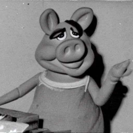 Prompt: old photo of Miss Piggy during the Great Depression