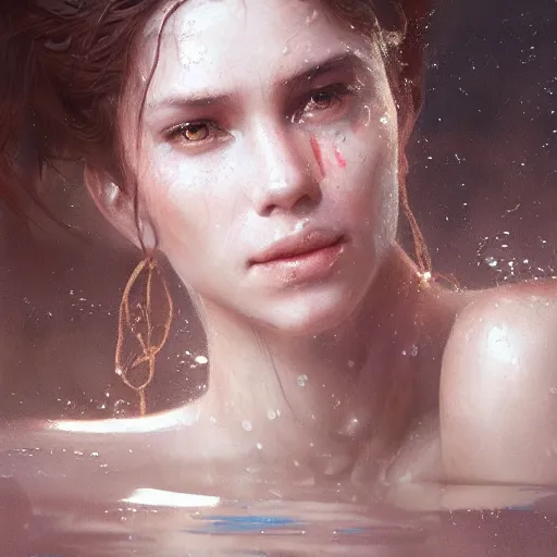 Image similar to a beautiful portrait of a water goddess with translucent skin by Greg Rutkowski and Raymond Swanland, Trending on Artstation, ultra realistic digital art