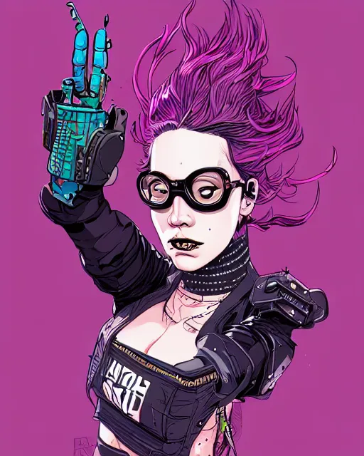 Prompt: a punk girl with a huge power glove, bust shot, smooth, intricate, elegant, power aura, digital painting, artstation, concept art, sharp focus, illustration, art by josan gonzalez, high contrast