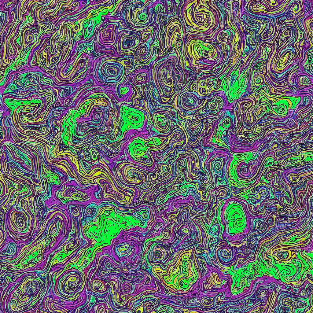 Image similar to colorful topo camo, swirls, technical, acrylic, eyes, teeth, death metal, eerie, tribal, clay, dotting, lines, stipple, points, cybernetic, style of old painting, francis bacon art, sleep paralysis, hypnosis, eerie, terror, oil, neon, black and white, circles, varying width, colorful dots, ominous, abstract