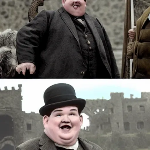 Prompt: both oliver hardy and stan laurel in game of thrones