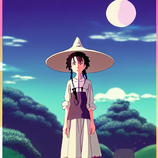 Image similar to A young adult witch with a cottage-core aesthetic, Studio Ghibli, character design, fantasy, 8k resolution