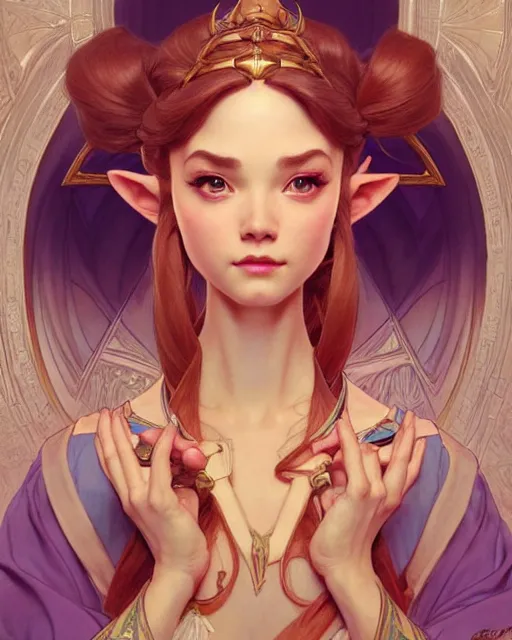 Image similar to portrait of disney! zelda, intricate, elegant, highly detailed, my rendition, digital painting, artstation, concept art, smooth, sharp focus, illustration, art by artgerm and greg rutkowski and alphonse mucha and uang guangjian and gil elvgren and sachin teng and wlop!, symmetry!!