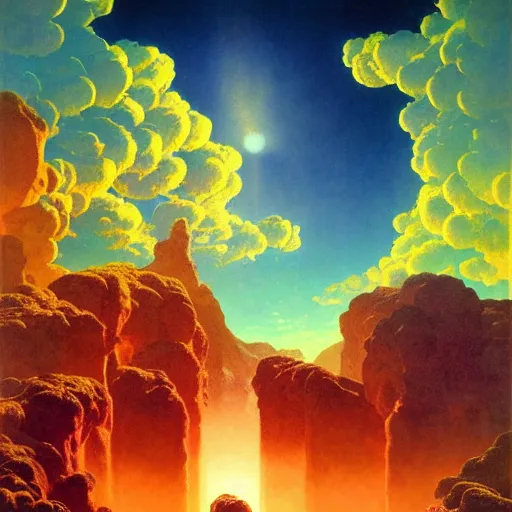 Image similar to a portal to another world glowing!!! with colorful kaleidoscopic light magic. detailed. rule of thirds. intricate. sharp focus. wide angle. unreal engine 8 k. painting by maxfield parrish. wlop. greg rutkowski.