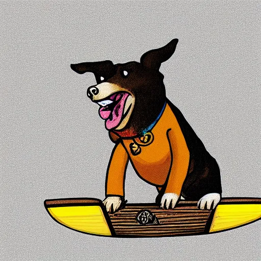 Prompt: an mspaint drawing of a dog riding a skateboard while smoking a cigar