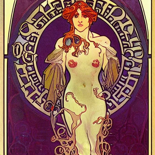 Image similar to lovecraftian protagonist by alphonse mucha