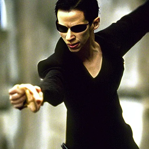 Image similar to picture of andrew tate as neo on the set of the matrix ( 1 9 9 9 )